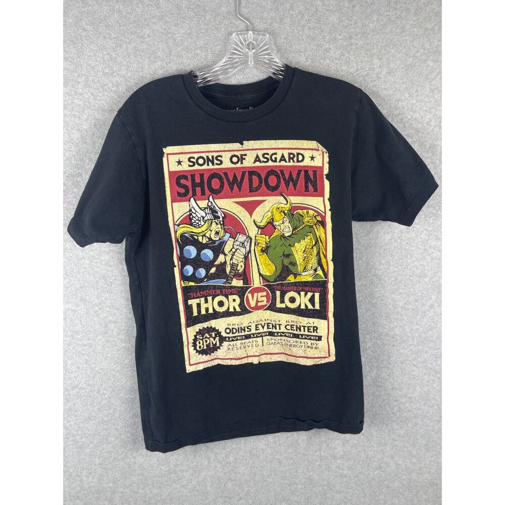 We Love Fine Thor Loki T Shirt Mens M (Fits Like Small) Black Retro Style Marvel